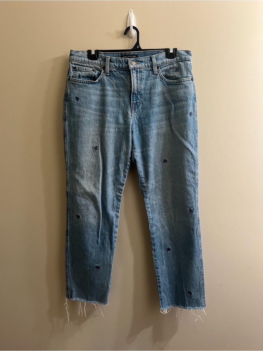 Lucky Brand Sienna Mid Rise Boyfriend Boho Floral Embroidered Jeans Size 6/28